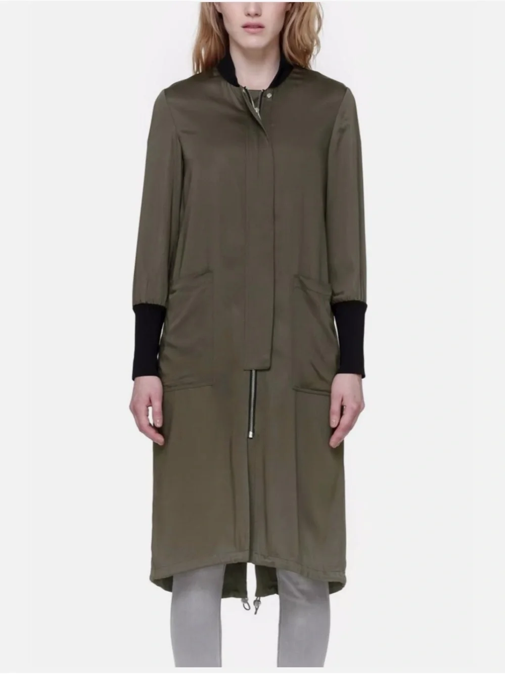 Soia & Kyo Bia Bonsai Long Bomber Two-Tone Olive and Black Coat L - Picture 5 of 16